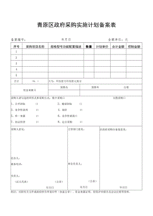 青原区政府采购实施计划备案表.docx