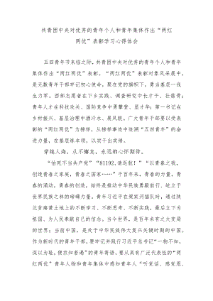 共青团中央对优秀的青年个人和青年集体作出“两红两优”表彰学习心得体会.docx