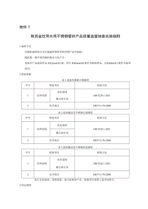 陕西省饮用水用不锈钢管材产品质量监督抽查细则.docx