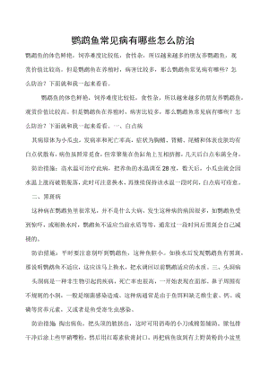 鹦鹉鱼常见病有哪些怎么防治.docx