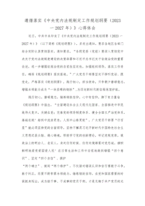 遵循落实《中央党内法规制定工作规划纲要（2023－2027年）》心得体会.docx