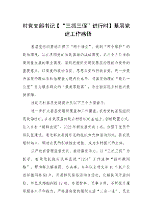 村党支部书记【“三抓三促”进行时】基层党建工作感悟.docx
