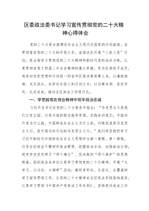 区委政法委书记学习宣传贯彻党的二十大精神心得体会.docx
