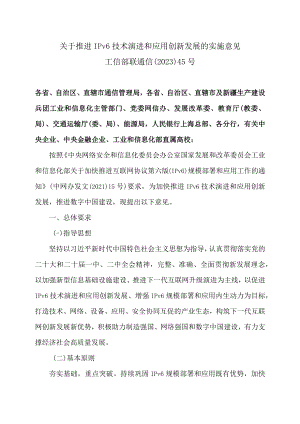 关于推进IPv6技术演进和应用创新发展的实施意见（2023年）.docx