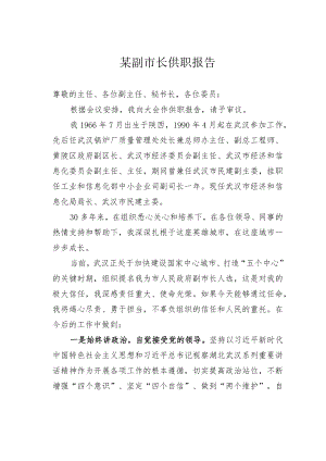 某副市长供职报告.docx