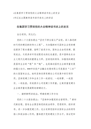 学习贯彻党的大会精神读书班上的发言讲话材料范文稿.docx