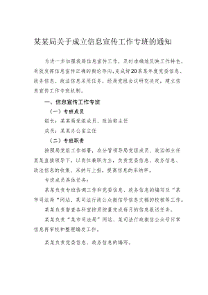 某某局关于成立信息宣传工作专班的通知.docx