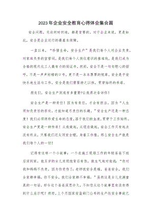 2023年企业安全教育心得体会集合篇.docx