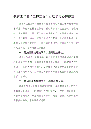 （共三篇）教育工作者“三抓三促”行动学习心得感想.docx
