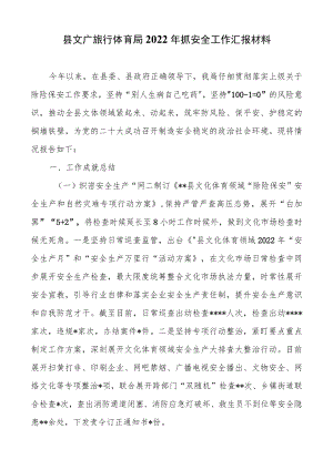 县文广旅游体育局2022年抓安全工作汇报材料.docx