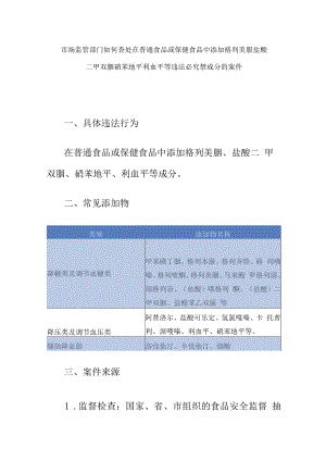 市场监管部门如何查处在普通食品或保健食品中添加格列美脲盐酸二甲双胍硝苯地平利血平等违法必究禁成分的案件.docx