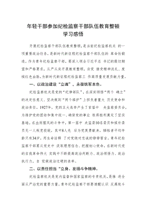 年轻干部参加纪检监察干部队伍教育整顿学习感悟范文(三篇).docx