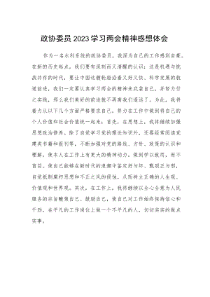 政协委员2023学习两会精神感想体会.docx