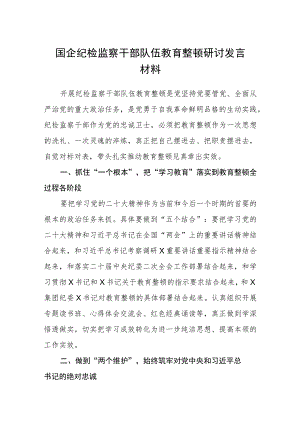 国企纪检监察干部队伍教育整顿研讨发言材料（3篇）范本.docx