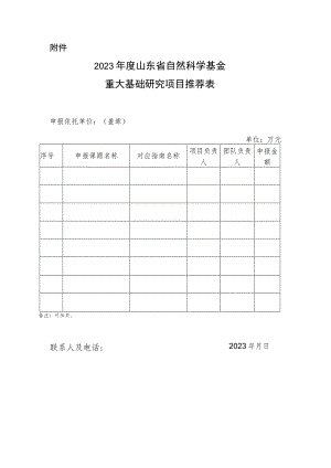 2023年度山东省自然科学基金重大基础研究项目推荐表.docx