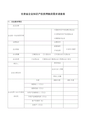 甘肃省企业知识产权质押融资需求调查表.docx