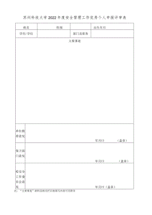 苏州科技大学2022年度安全管理工作优秀个人申报评审表.docx