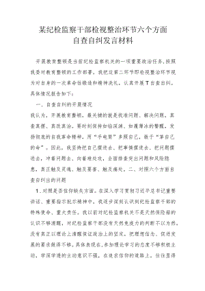 某纪检监察干部检视整治环节六个方面自查自纠发言材料.docx