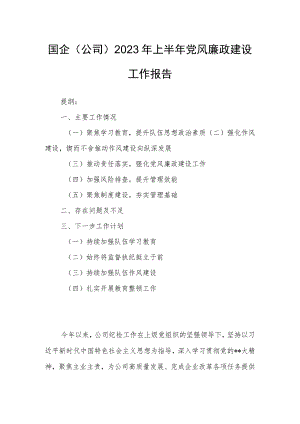 国企（公司）2023年上半年党风廉政建设工作报告.docx