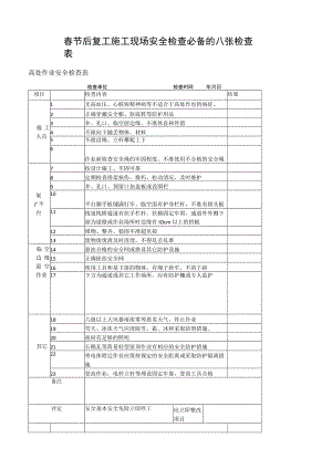春节后复工施工现场安全检查必备的八张检查表.docx