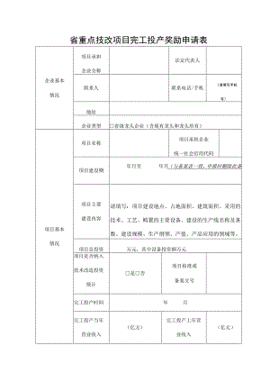 省重点技改项目完工投产奖励申请表.docx