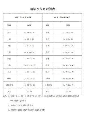 清洁班作息时间表secret工程文档范本.docx
