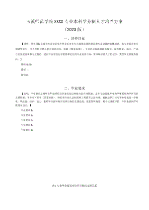 玉溪师范学院XXXX专业本科学分制人才培养方案2023版.docx