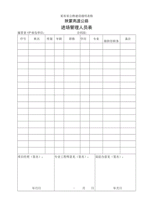 施管表17 进场管理人员工程文档范本.docx