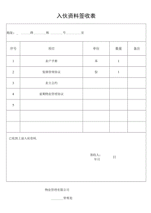 入伙资料签收表secret工程文档范本.docx