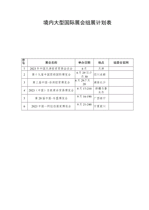境内大型国际展会组展计划表.docx