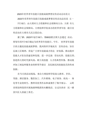 2023年世界青年技能日技能成就梦想宣传活动总结范文.docx