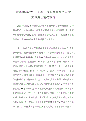 主要领导2023年上半年落实全面从严治党主体责任情况报告.docx