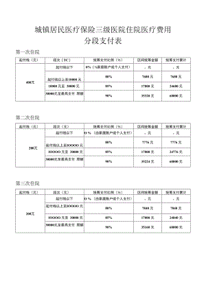 城镇居民医疗保险三级医院住院医疗费用分段支付表.docx