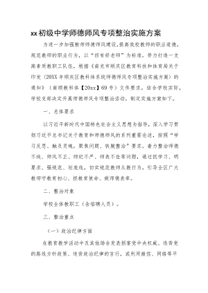 xx初级中学师德师风专项整治实施方案.docx