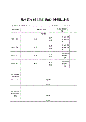 广元市返乡创业扶贫示范村申请认定表.docx