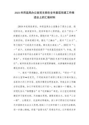 2023市药监局办公室党支部在全市基层党建工作推进会上的汇报材料.docx