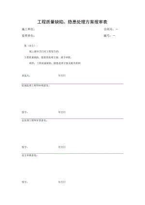 工程质量缺陷、隐患处理方案报审表.docx