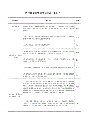 医院病案室管理考核标准(100分).docx