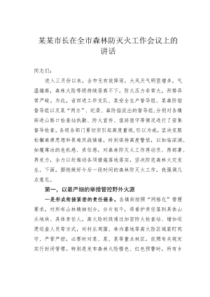 某某市长在全市森林防灭火工作会议上的讲话.docx