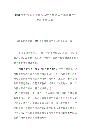 2023年纪检监察干部队伍教育整顿工作推进会发言材料(共二篇).docx
