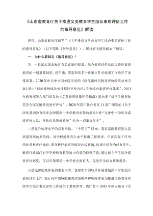《山东省教育厅关于推进义务教育学生综合素质评价工作的指导意见》解读.docx
