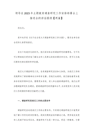 领导在2023年主题教育调查研究工作安排部署会上推进会的讲话提纲【两篇】.docx