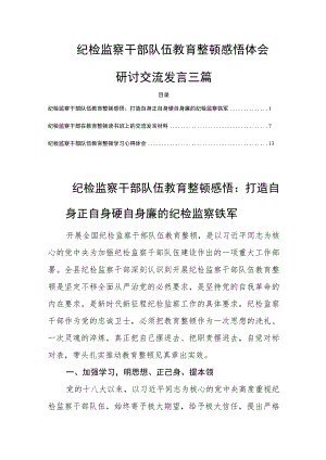 纪检监察干部队伍教育整顿感悟体会研讨交流发言三篇.docx