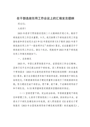 在干部选拔任用工作会议上的汇报发言提纲.docx