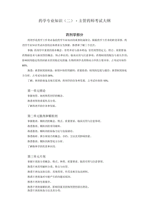 2022版安徽省药学专业中初级资格考试大纲 -药学部分 药学专业知识（二）- 主管药师.docx