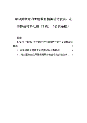 学习贯彻党内主题教育精神研讨发言、心得体会材料汇编（3篇）（公安系统）.docx