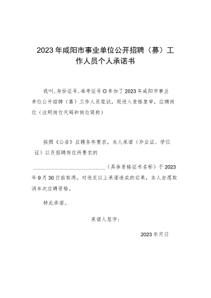2023年咸阳市事业单位公开招聘（募）工作人员个人承诺书.docx