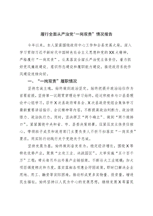 履行全面从严治党“一岗双责”情况报告.docx
