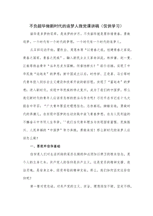 不负韶华 做新时代的追梦人微党课讲稿.docx