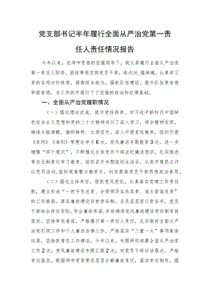 党支部书记半年履行全面从严治党第一责任人责任情况报告.docx